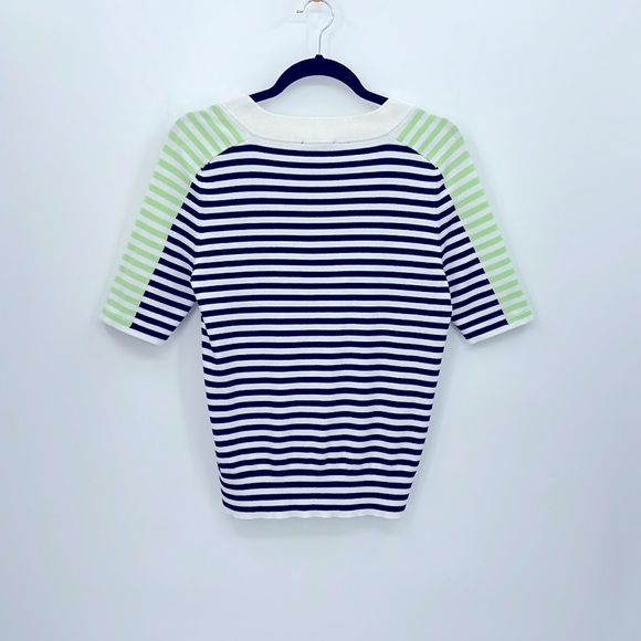 DKNY Stripe V-Neck Short Sleeve Sweater - Picture 5 of 5